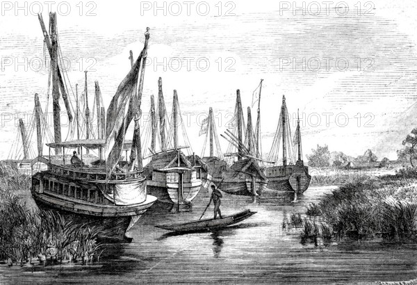 The source lake of the Gazelle River, Bahr al-Ghazal, Lake No, c. 1880, Sudan, Africa, Historical, digitally enhanced reproduction of a 19th century original