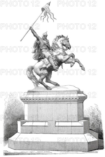 Equestrian statue of William the Conqueror, (1027/28-1087), Duke of Normandy and from 1066 King of England, in his birthplace Falaise in Normandy, 1888, France, digitally enhanced reproduction of a 19th century model, historical, exact date unknown