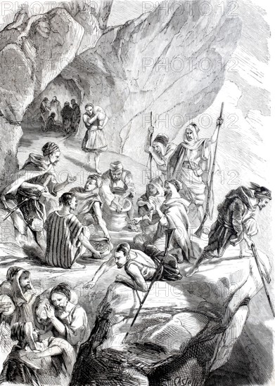 Kabyle Counterfeiters, refers to a historical accusation against the Kabyles, an ethnic group in Algeria, that they produced and circulated counterfeit money by Ayt-el-Arba, 19th century, digitally enhanced reproduction of a 19th century original, Historical, exact date unknown