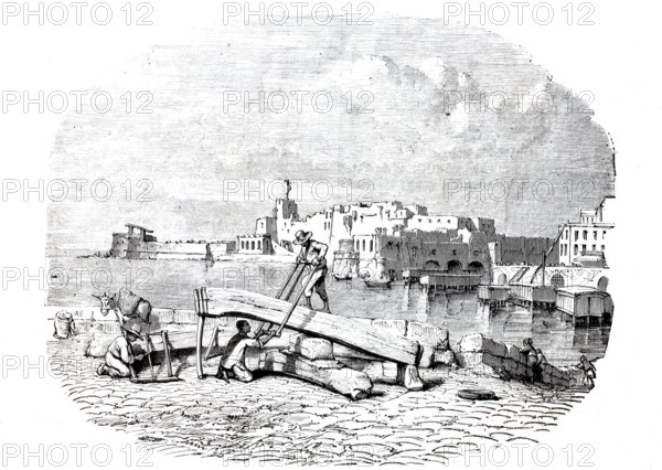 Castel Nuovo in 1880, often called Maschio Angioino, is a castle in Naples, Italy, digitally enhanced reproduction from a 19th century original, historical, exact date unknown