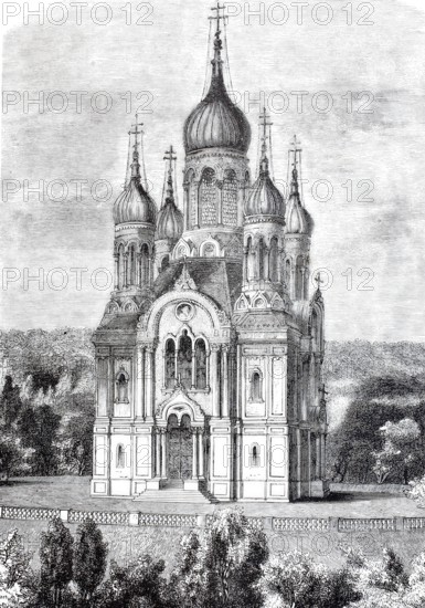 The mausoleum of Elisabeth of Nassau-Weilburg, also known as the Greek Chapel, is located on the Neroberg in Wiesbaden, around 1870, Hesse, Germany, digitally enhanced reproduction from a 19th century original, historical, exact date unknown