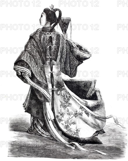 A distinguished Japanese woman in traditional dress, 1875, Japan, digitally enhanced reproduction from a 19th century model, historical, exact date unknown