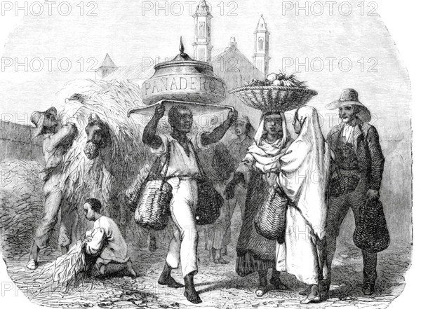 A baker and bread seller in Cuba in 1870, digitally enhanced reproduction from a 19th century original, historical, exact date unknown