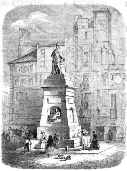 La Fuente del Viejo, the old man's fountain, around 1870, on the Rambla in Barcelona, Spain, digitally enhanced reproduction from a 19th century original, historical, exact date unknown