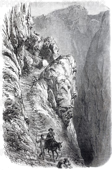 The Gemmi Pass, Gemmi Pass, a 2268 m high mountain pass in Switzerland, 1870, digitally enhanced reproduction from a 19th century original, historical, exact date unknown