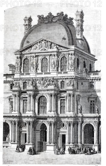 The Richelieu Pavilion of the Louvre in 1870, Paris, France, digitally enhanced reproduction from a 19th century original, historical, exact date unknown