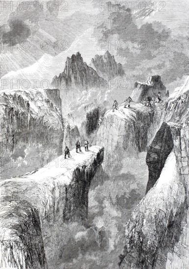 Mountaineer on Mont Blanc, 1880, on the border between France and Italy, digitally enhanced reproduction from a 19th century model, historical, exact date unknown