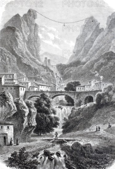 Moustiers-Sainte-Marie, Mostiers Santa Maria, also Moustie-Santo-Mario in the Département Alpes-de-Haute-Provence in the region Provence-Alpes-Côte d'Azur in France, around 1880, digitally enhanced reproduction from a 19th century original, historical, exact date unknown