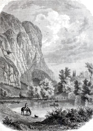 The Martinswand near Zirl in Tyrol in 1888, Alps, Innsbrucker Land, Austria, digitally enhanced reproduction from a 19th century model, historical, exact date unknown