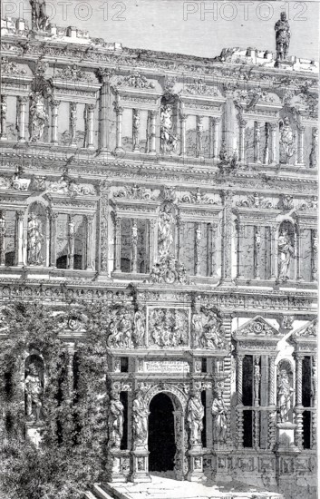 Detail of the façade of the Otto Heinrich House in Heidelberg, 1880, Germany, digitally enhanced reproduction from a 19th century model, historical, exact date unknown