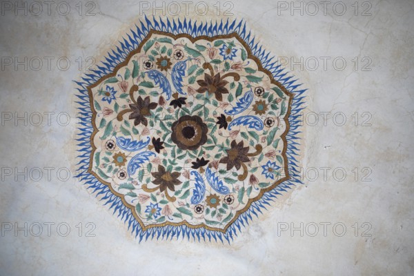 Mural painting in the Amber Fort or fortress, Jaipur, Rajasthan, India