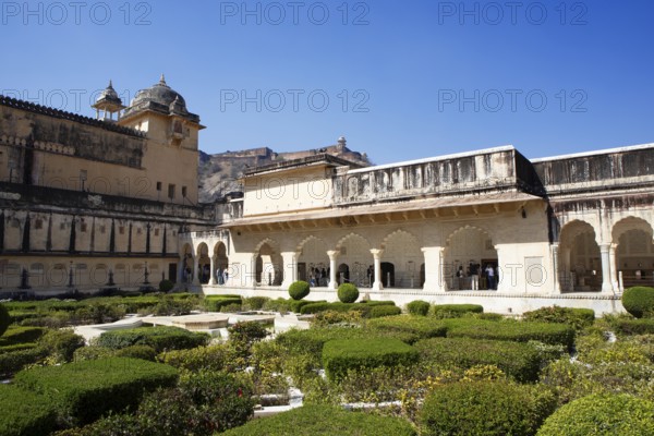 Gardens in the Amber Fort or fortress and surrounding area, Jaipur, Rajasthan, India