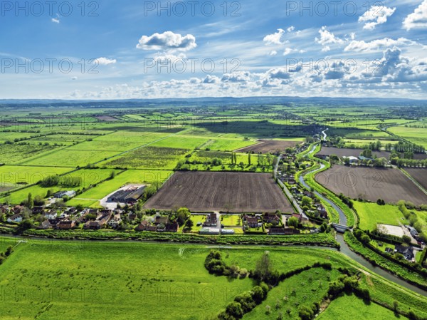 Burrow Mump from a drone, Southlake Moor, Burrowbridge, Taunton, Somerset, England, United Kingdom