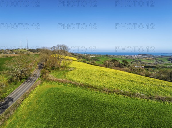 Farms and Fields over Torquay from a drone, Devon, England, United Kingdom
