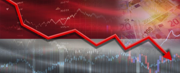 Monaco financial crisis on economic graph. Financial fall of Monaco on economy market