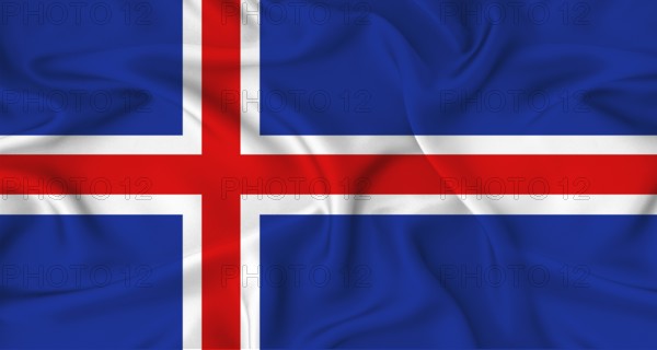 Realistic Iceland flag waving. Close up of flag of Iceland with cloth texture