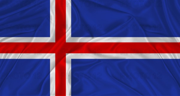 Flag of Iceland with cloth texture. Close up of Icelandic flag waving