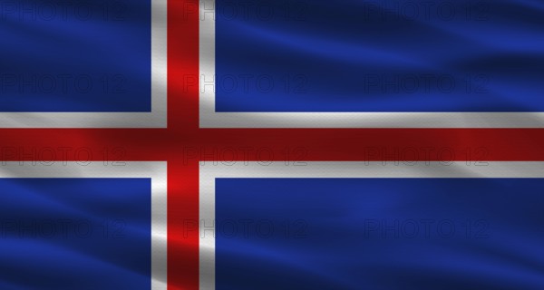 Iceland flag with fabric texture. Realistic flag of Iceland waving