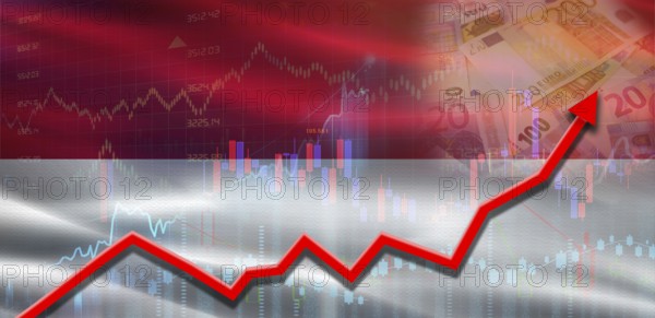 Monaco financial growth on market graph. Monaco economic growth on financial graph