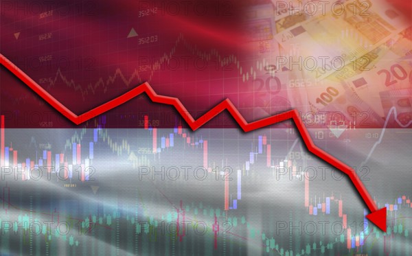 Monaco financial fall on economy market. Monaco financial crisis on economic graph