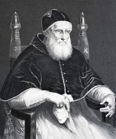 Julius II, civic name Giuliano della Rovere, born 5 December 1443, died 21 February 1513, was Roman Catholic Pope from 1 November 1503 to 21 February 1513, digitally enhanced reproduction from a 19th century original, historical, exact date unknown
