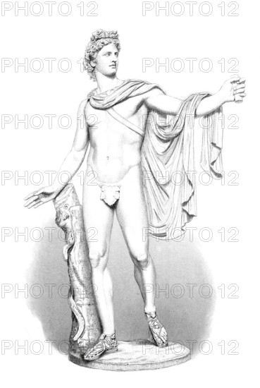 Apollo, Apollo, in Greek and Roman mythology the god of light, spring, moral purity and temperance as well as of prophecy and the arts, especially music, poetry and song, statue in the Vatican, 1870, digitally enhanced reproduction of a 19th century model, historical, exact date unknown