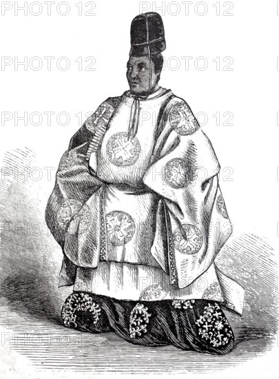 Noble man from Japan in 1870, Japanese in court traditional costume, digitally enhanced reproduction from a 19th century model, historical, exact date unknown