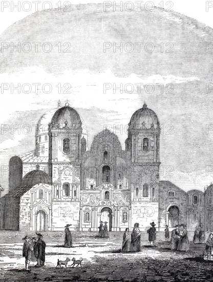 La CompanÃ­a de Jesus, The Church of the Jesuits, Jesuit Church at the Plaza de Armas, 1875, Cusco, Peru, digitally enhanced reproduction from a 19th century original, Historical, exact date unknown