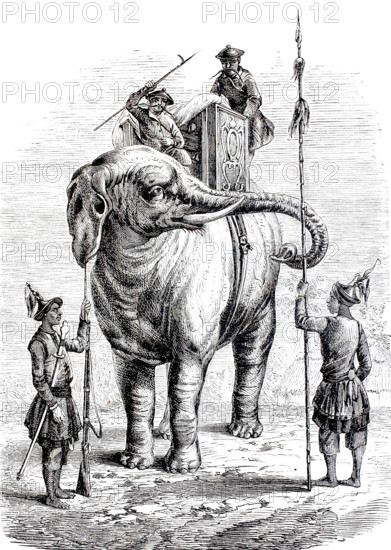 War elephant in India, 1870, power element of the Asian armies, digitally enhanced reproduction from a 19th century model, historical, exact date unknown