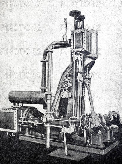 Steam engine, Bietvir engine, historical, digitally enhanced reproduction of a 19th century model