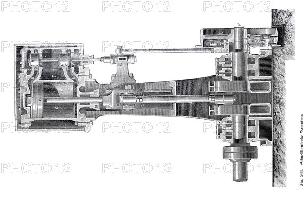 Steam engine, high-speed steam engine by Lecouteur and Garnier, around 1880, historical, digitally enhanced reproduction of a 19th century model