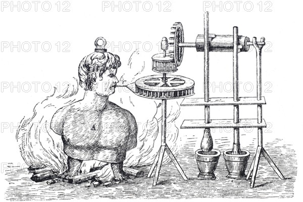 Heronsball, Ã„olsball, Aeolipile or Ã„olipile by Giovanni Branca, Historical, digitally enhanced reproduction of a 19th century model