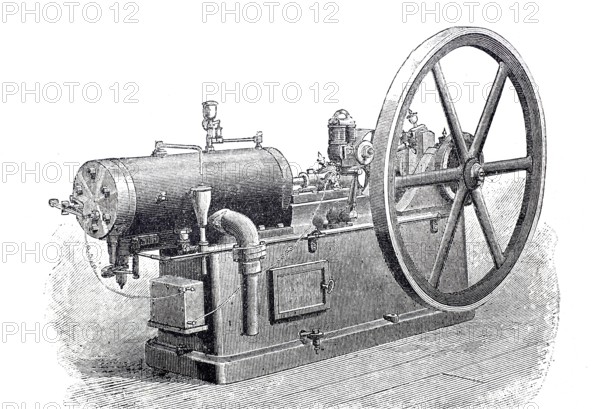 Gas engine, Baldwin engine system, around 1890, historical, digitally enhanced reproduction of a 19th century model