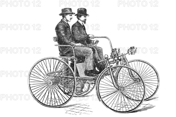 Motorised bicycle according to Lieckfield, steel wheel carriage, Daimler, historical, digitally improved reproduction of a 19th century model