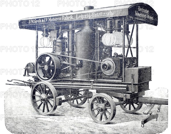 Electric lighting carriage, designed by J.M. Grob & Co. from Leipzig, around 1886, historical, digitally improved reproduction of a 19th century model