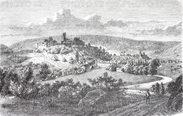 Pappenheim in the AltmÃ¼hl Valley around 1870, District of WeiÃŸenburg-Gunzenhausen, Middle Franconia, Bavaria, Germany, Historical, digitally enhanced reproduction of a 19th century original