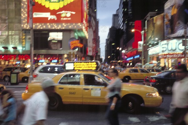 Time Square in the evening, movement, New York City, USA
