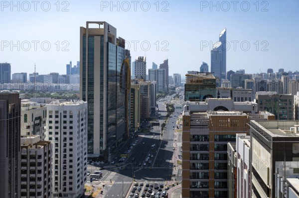 Skyscrapers and Sheikh Rashid Bin Saeed Street, Abu Dhabi, United Arab Emirates