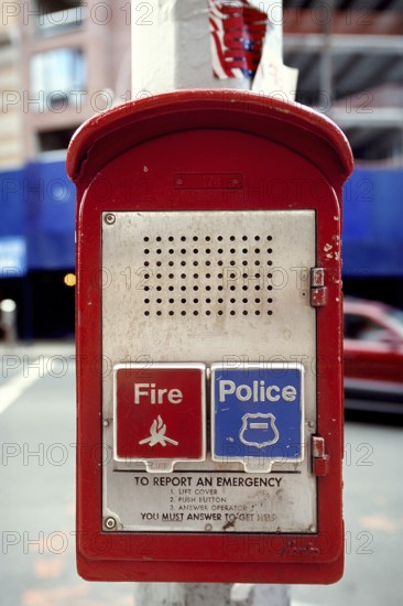 Emergency call pillar for police and fire brigade, Manhattan, New York City, USA
