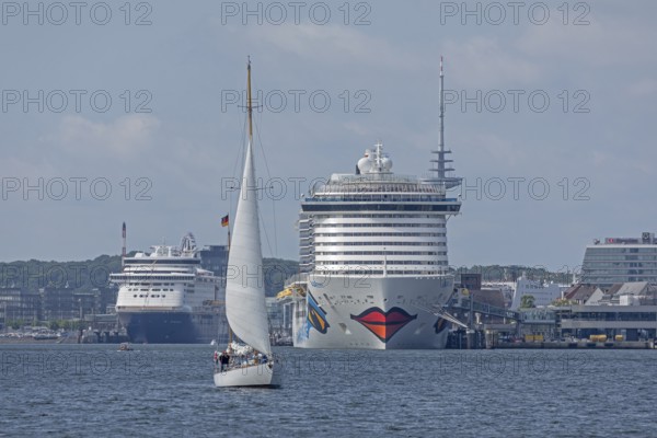 Sailing boat, ferry, cruise ship AIDA nova, Kieler Woche, Kiel, Schleswig-Holstein, Germany