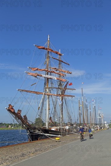 Sailing ships moored at Tiessenkai, Kieler Woche, Holtenau, Kiel, Schleswig-Holstein, Germany