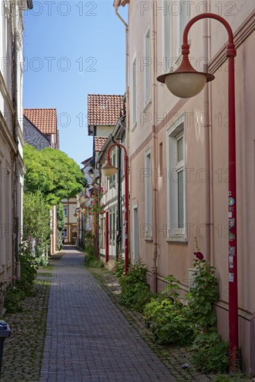 The Giebelgasse in the historic old town of Rinteln. Lower Saxony, Germany