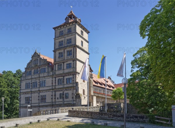 Brake Castle, a moated castle from the Weser Renaissance. It is the seat of the Lippe Regional Association. The castle is also home to the Weser Renaissance Museum. Lemgo, North Rhine-Westphalia, Germany