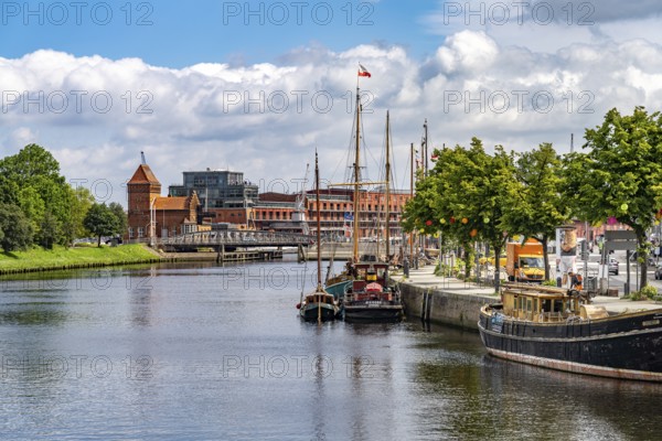 Traditional sailing ships in the museum harbour of the Hanseatic city of LÃ¼beck, Schleswig-Holstein, Germany
