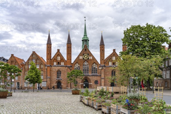 Geibelplatz and Heiligen-Geist-Hospital in the Hanseatic city of LÃ¼beck, Schleswig-Holstein, Germany