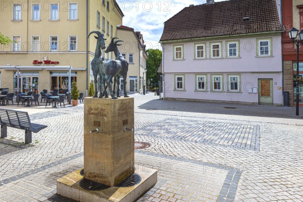 Goat fountain in the StraÃŸe des Friedens in Ilmenau, Thuringia, Germany