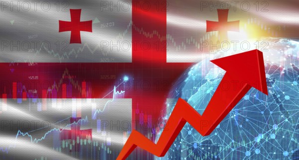 Global financial growth with Georgia flag. Financial growth with Georgia flag on economic background