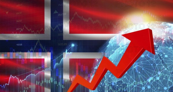 Global financial growth with Norway flag. Financial growth with Norway flag on economic background