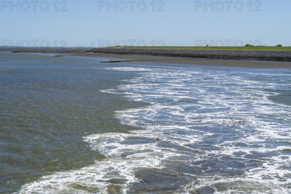 Wave pattern on the North Sea, coast, wind turbines, Nordstrand, North Sea, Schleswig-Holstein, Germany