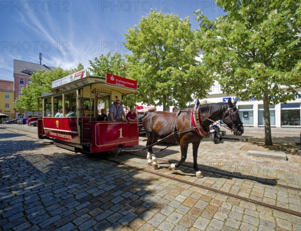 Döbeln tramway, historic horse-drawn tramway in the old town of Döbeln, rail transport, public transport, tradition, traditional association, museum, museum railway, old town of Döbeln, Saxony, Germany